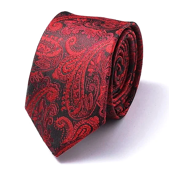 Trendy men's tie with fine texture for modern office wear-Classy Men Red Paisley Silk Skinny Tie