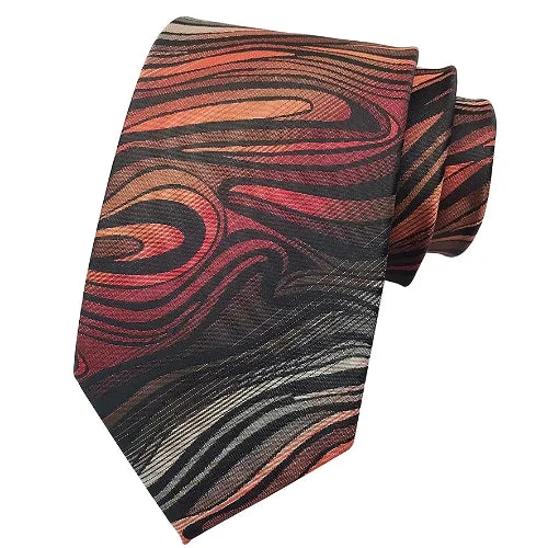 Classic men's tie with deep blue tone for formal wear-Classy Men Red Wavy Silk Tie