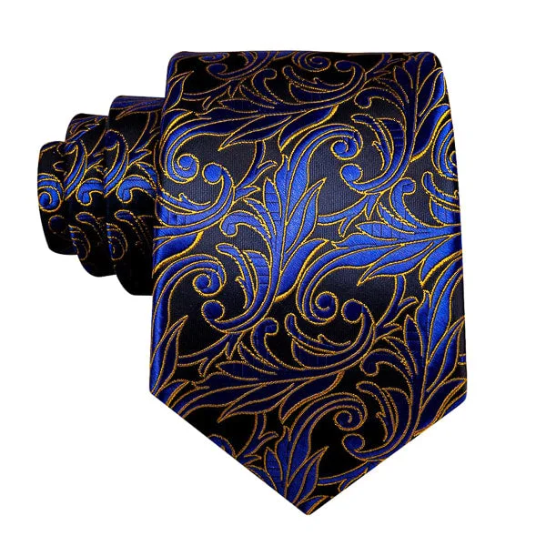 Men's tie with vibrant floral accents for formal gatherings-Classy Men Royal Blue Floral Silk Tie