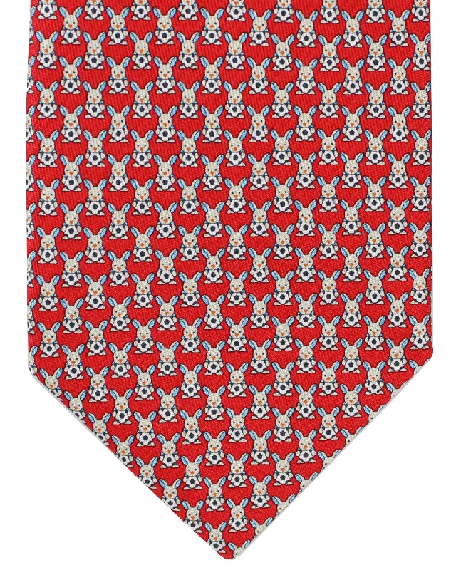 Designer men's tie with minimalistic print for high-end wear-Salvatore Ferragamo Tie Red Bunny with Soccer Ball Design