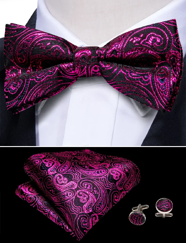 Best men's tie with rich patterns for business attire-Red Paisley Pre-tied Bow Tie Set