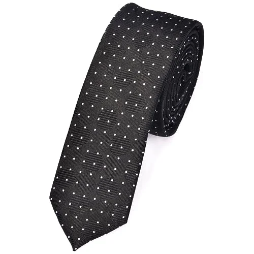 Men's tie with intricate design for upscale dinners-Classy Men Skinny Black Double-Dotted Tie