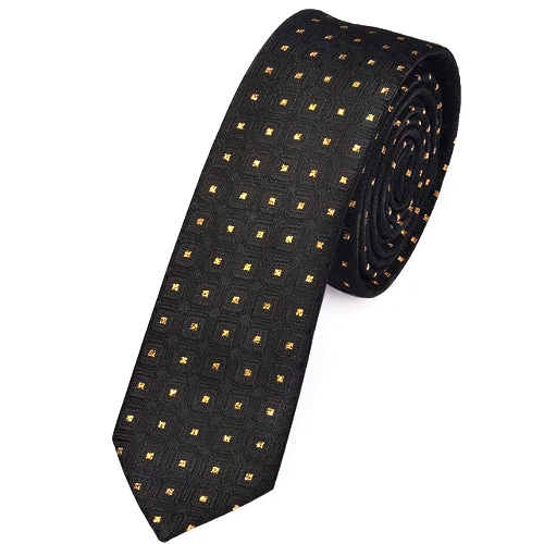 Best men's tie for casual office meetings-Classy Men Skinny Black Gold Square Tie