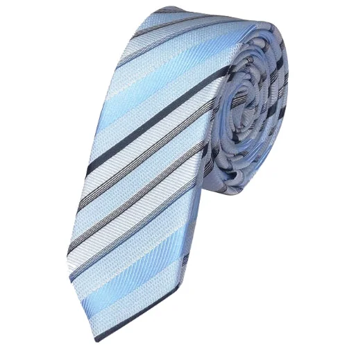 Men's tie for a classic look with solid color blocks-Classy Men Skinny Light Blue Striped Tie