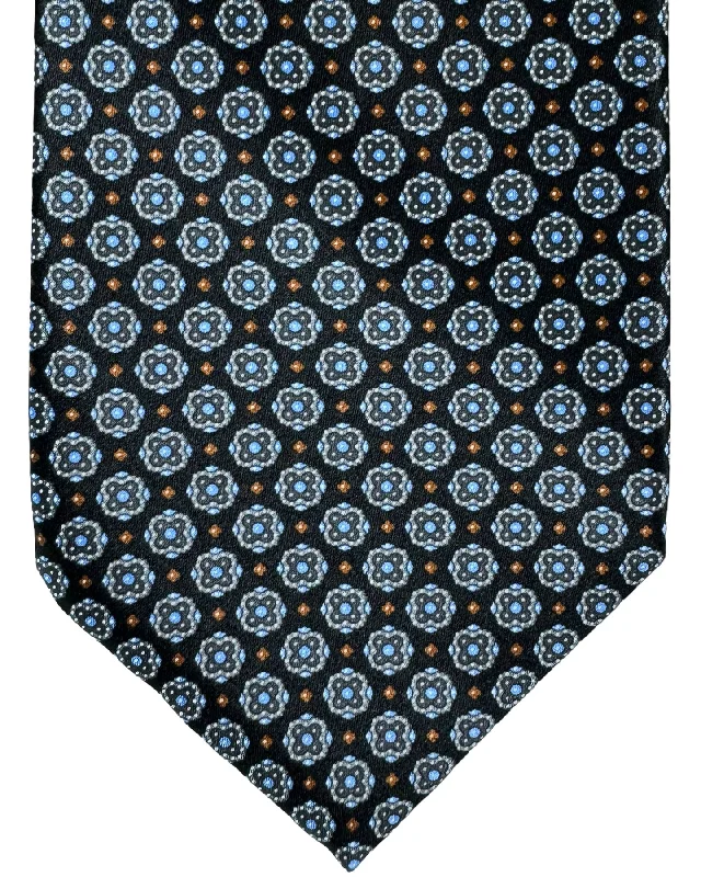 Men's tie for a stylish corporate appearance with sharp design-Stefano Ricci Silk Tie Black Gray Brown Blue Mini Medallions