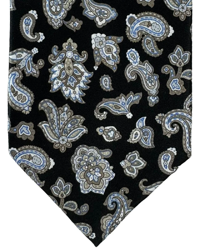 Men's tie for professional dinner events with smooth finish-Stefano Ricci Tie Black Taupe Paisley Ornamental Design