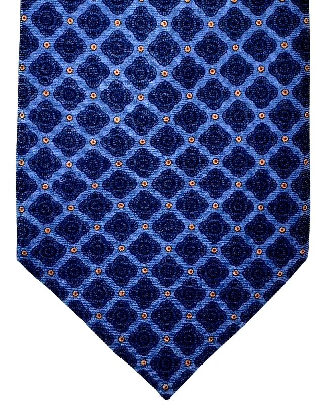 Stylish men's tie with intricate floral pattern-Stefano Ricci Tie Midnight Blue Peach Orange Medallions Design