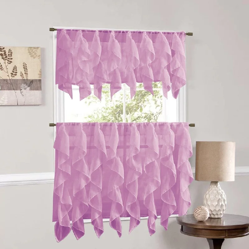 Men's tie for business casual functions-Sweet Home Collection Lavender Vertical Ruffled Waterfall Valance and Curtain Tiers