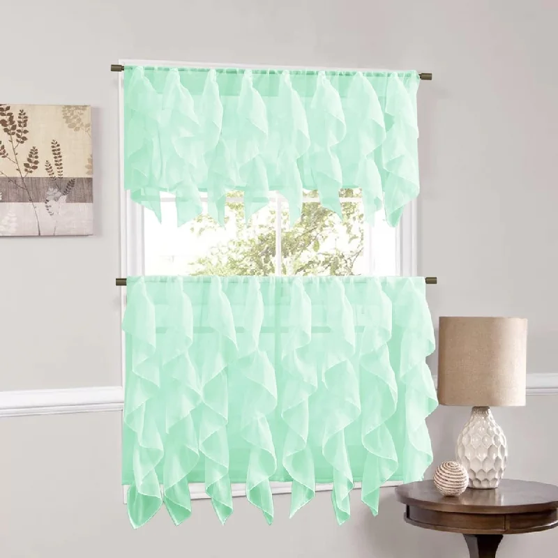 Elegant men's tie with fine texture for business wear-Sweet Home Collection Mint Vertical Ruffled Waterfall Valance and Curtain Tiers