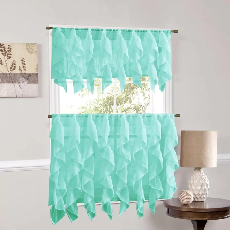 Men's tie for business attire with bold hues-Sweet Home Collection Sea Vertical Ruffled Waterfall Valance and Curtain Tiers