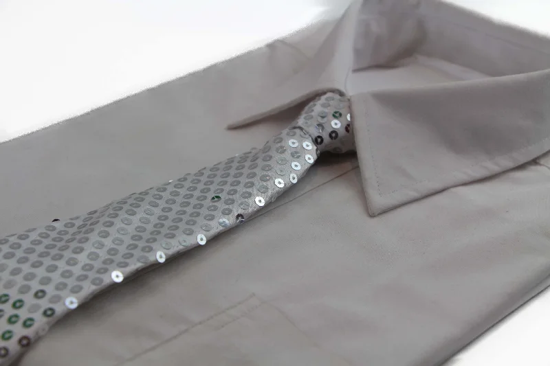 Men's tie with rich fabric for corporate functions-Teen Boys Kids White Silver Sequin Elastic Neck Tie