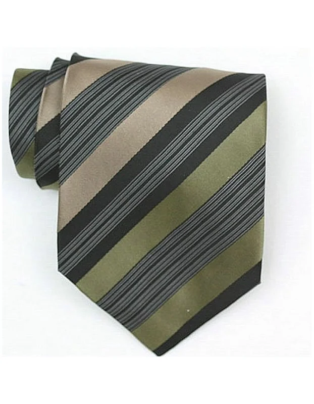 Men's tie with bold stripes for casual office wear-Mocha & Green Stripe Neck Tie