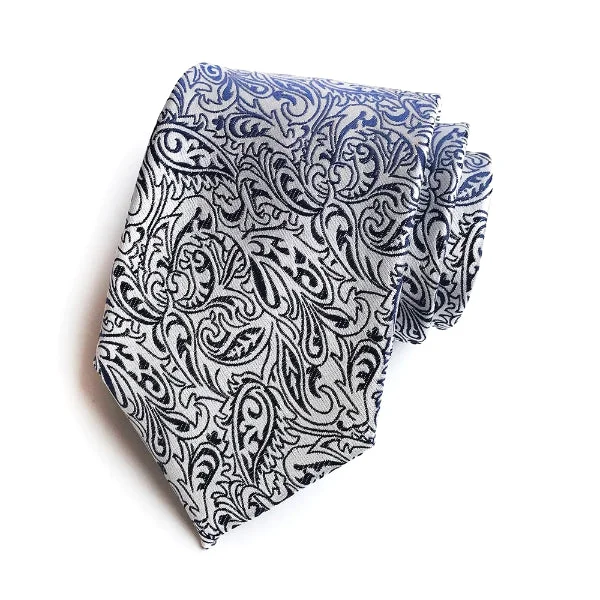 Designer men's tie with minimalistic print for high-end wear-Classy Men White & Black Silk Paisley Tie