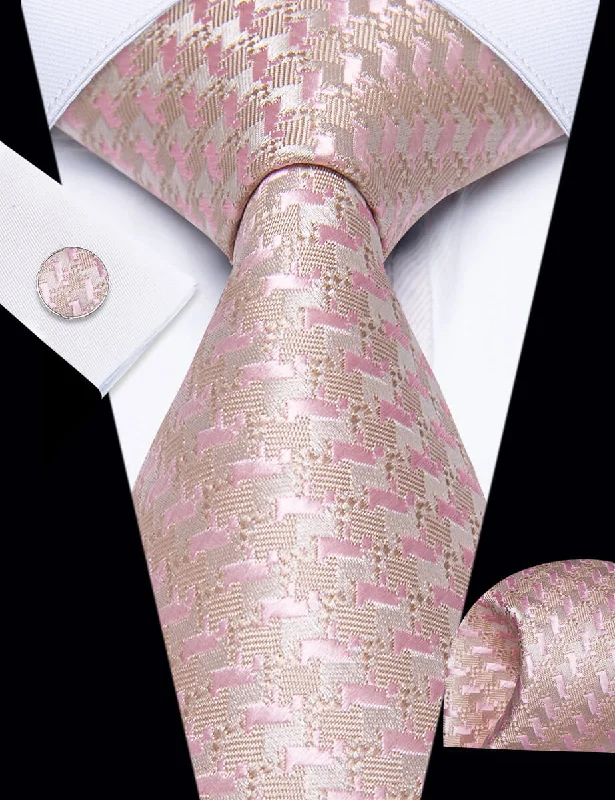 Men's tie with geometric patterns for corporate events-YourTies Antique White Necktie Rose Pink Novelty Men's Wedding Tie Set