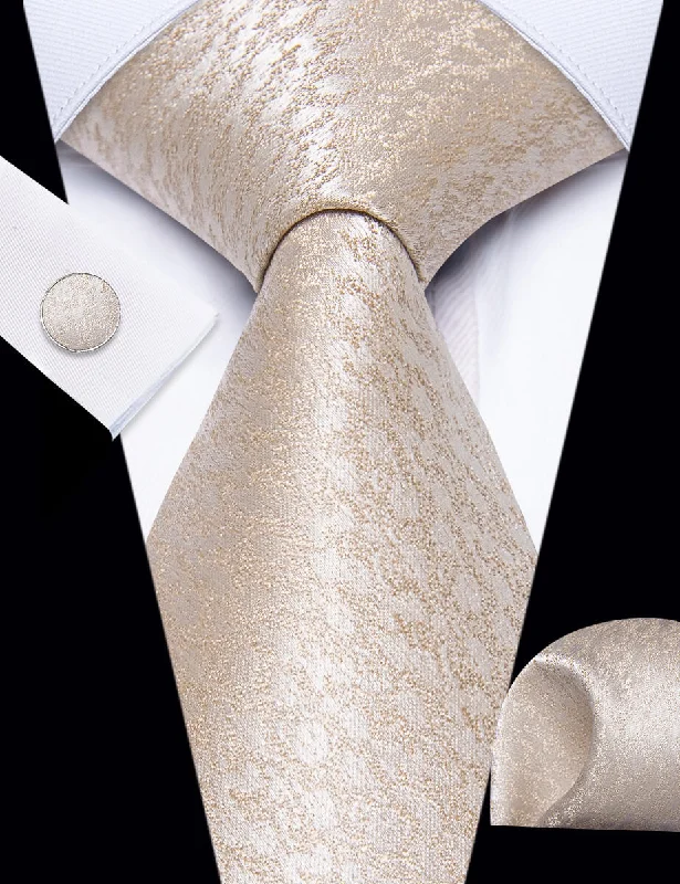 Best men's tie for casual office meetings-YourTies Bisque White Color Tie Novelty Jacquard Mens Wedding Tie Set