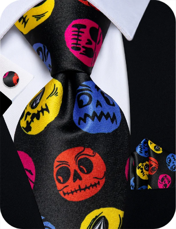 Men's tie with fine satin texture for office wear-YourTies Cartoon Ghost Face Halloween Necktie Hanky Cufflinks Set