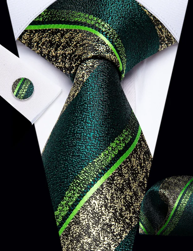 Men's tie with bold hues for professional wear-YourTies Dark Green Necktie Men's Wedding Necktie Hanky Cufflinks Set