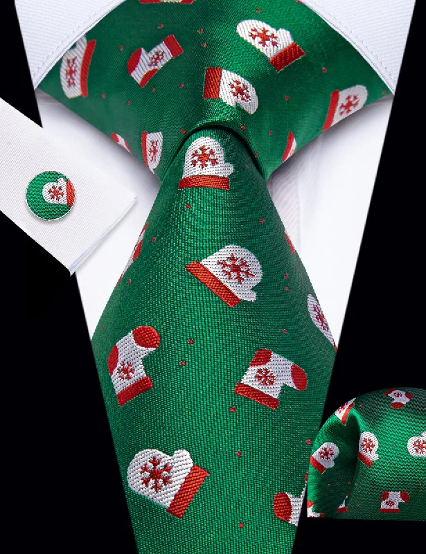 Classic men's tie with fine geometric design-YourTies Green Christmas Stockings Men's Necktie Pocket Square Cufflinks Set