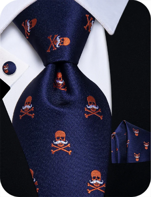 Men's tie with vintage design for a classy look-YourTies Halloween Necktie Novelty Blue Orange Skull Necktie Set