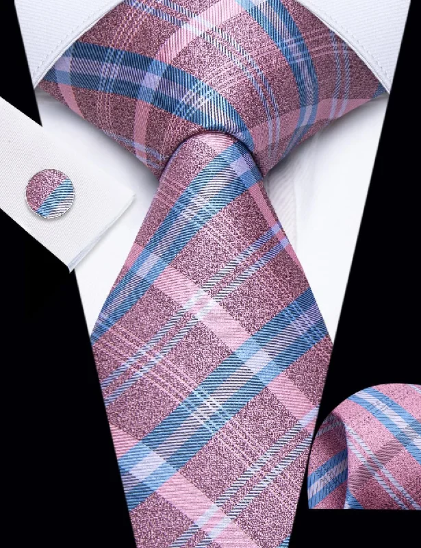 Men's tie with diagonal stripes for an elegant office appearance-YourTies Light Pink Blue Striped Silk Mens Dress Necktie Set