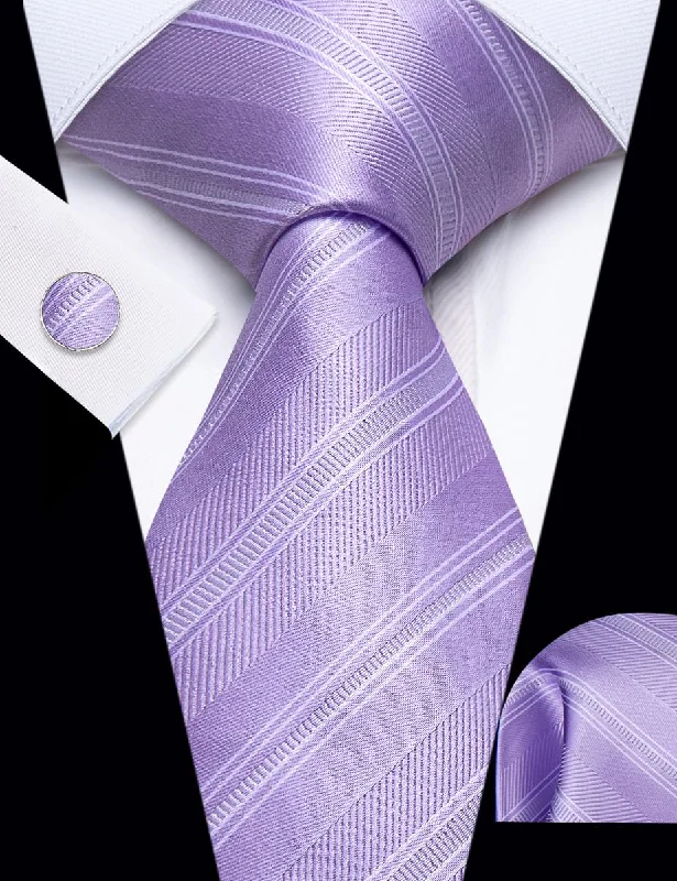 Stylish men's tie with sleek finish for modern work attire-YourTies Orchid Purple Striped Silk Mens Dress Necktie Set