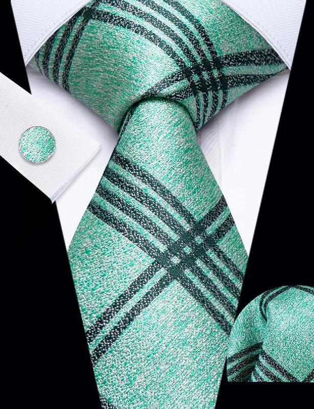 Classic men's tie for professional and formal attire-YourTies Pearl Aqua Green Striped Silk Mens Dress Necktie Set