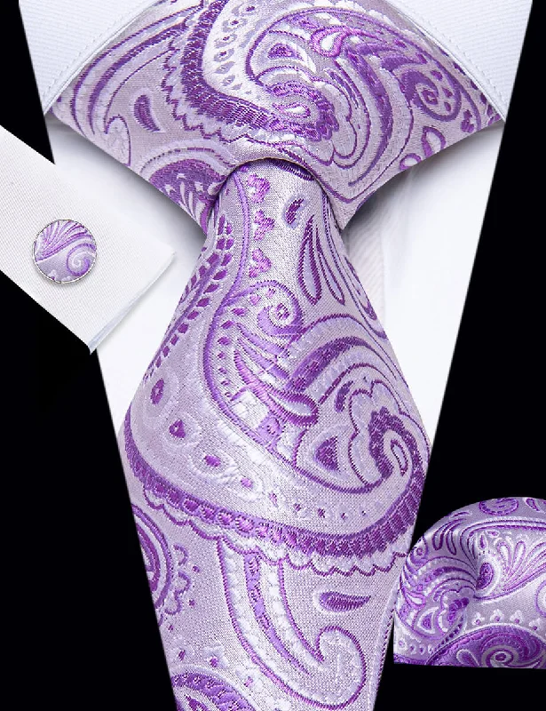 Stylish men's tie for creative professionals-YourTies Purple Tie Medium Orchid Jacquard Necktie Hanky Cufflinks Set