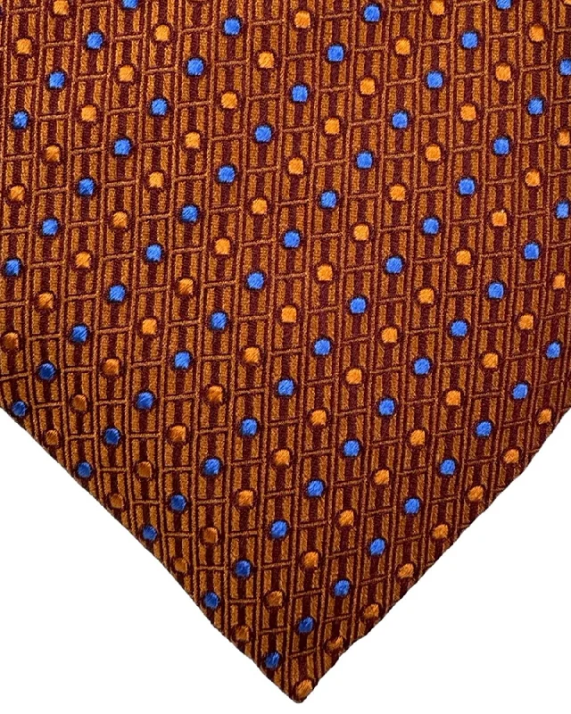 Men's tie with modern art-inspired design for work-Zilli Silk Tie Brown Blue Micro Pattern - Wide Necktie FINAL SALE