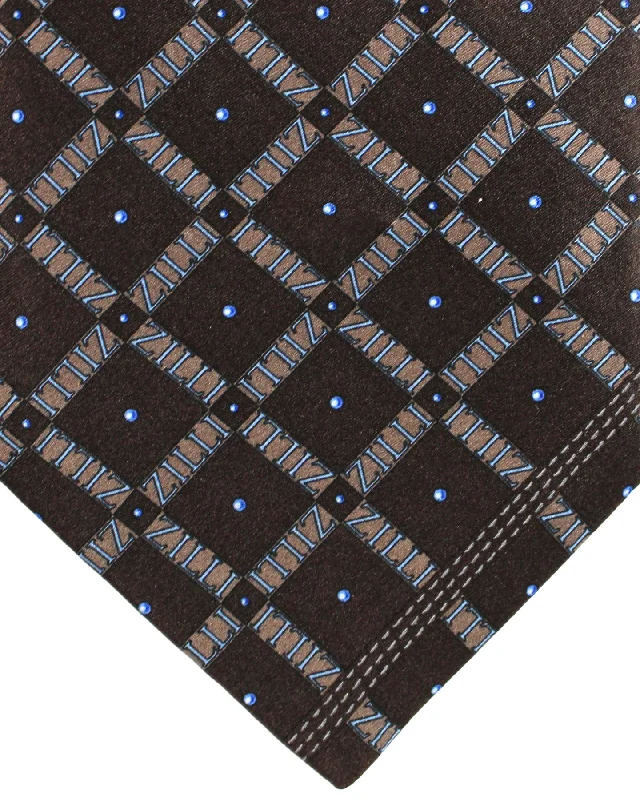 Men's tie with fine fabric for formal office wear-Zilli Silk Tie Brown Check - Wide Necktie FINAL SALE