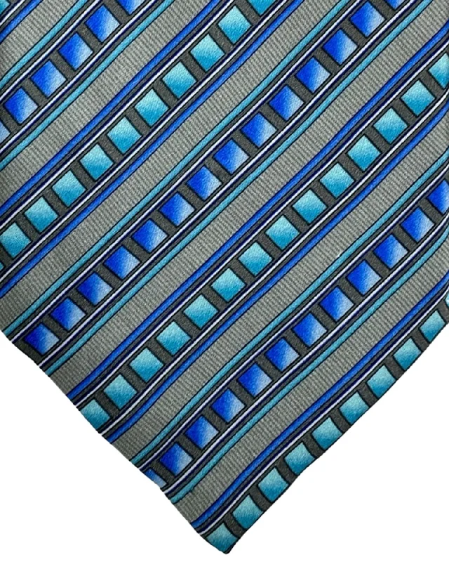 Men's tie with bold stripes for business meetings-Zilli Silk Tie Gray Blue Stripes - Wide Necktie FINAL SALE