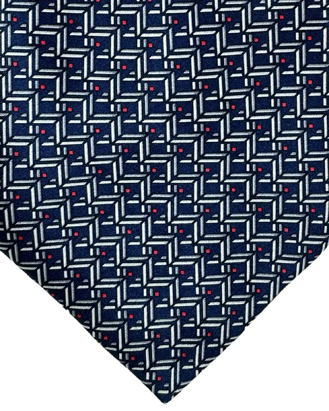 Men's tie with intricate design for upscale dinners-Zilli Silk Tie Navy Silver Red Micro Pattern - Wide Necktie FINAL SALE