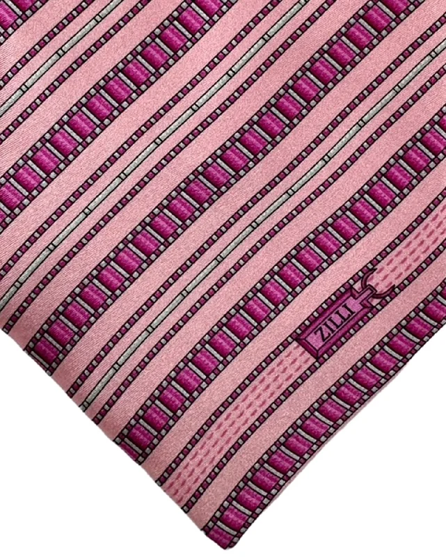 Elegant men's tie with floral motifs for corporate wear-Zilli Silk Tie Pink Stripes - Wide Necktie