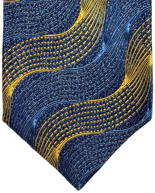 Classic men's tie for upscale gatherings-Zilli Silk Tie Royal Blue Orange Swirly Stripes - Wide Necktie FINAL SALE