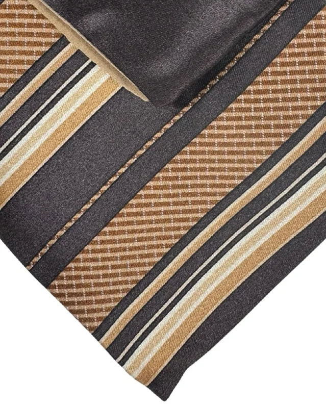 Best men's tie for a luxury corporate meeting-Zilli Tie & Matching Pocket Square Set Brown Stripes Design