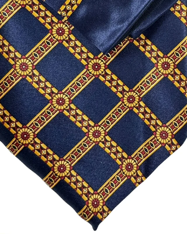 Men's tie with luxurious fabric for a sleek look-Zilli Tie & Matching Pocket Square Set Dark Blue Gold Mini Floral