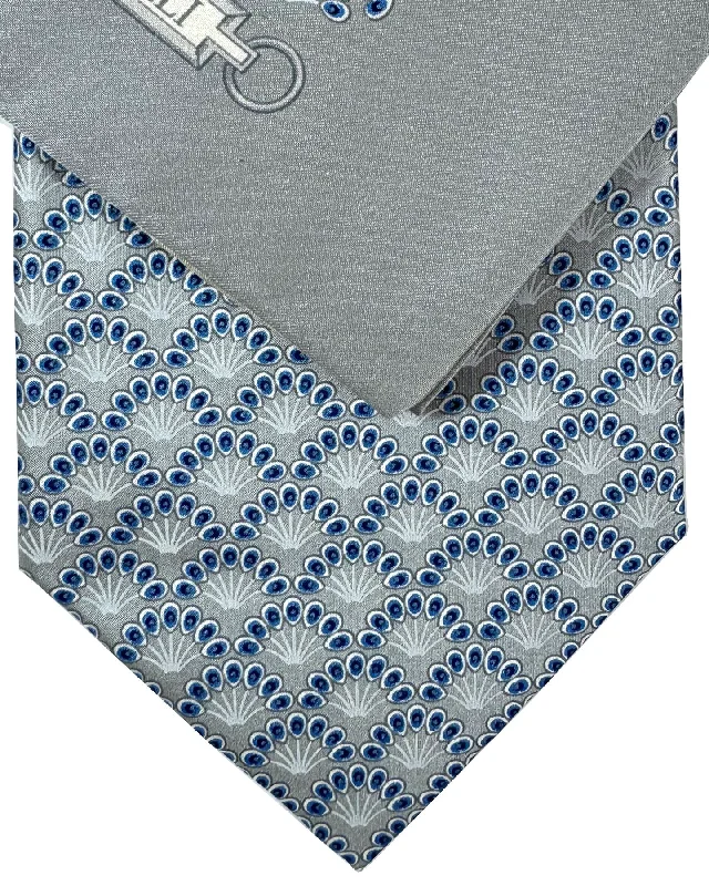 Designer silk tie for a wedding reception-Zilli Tie & Matching Pocket Square Set Gray Blue Design