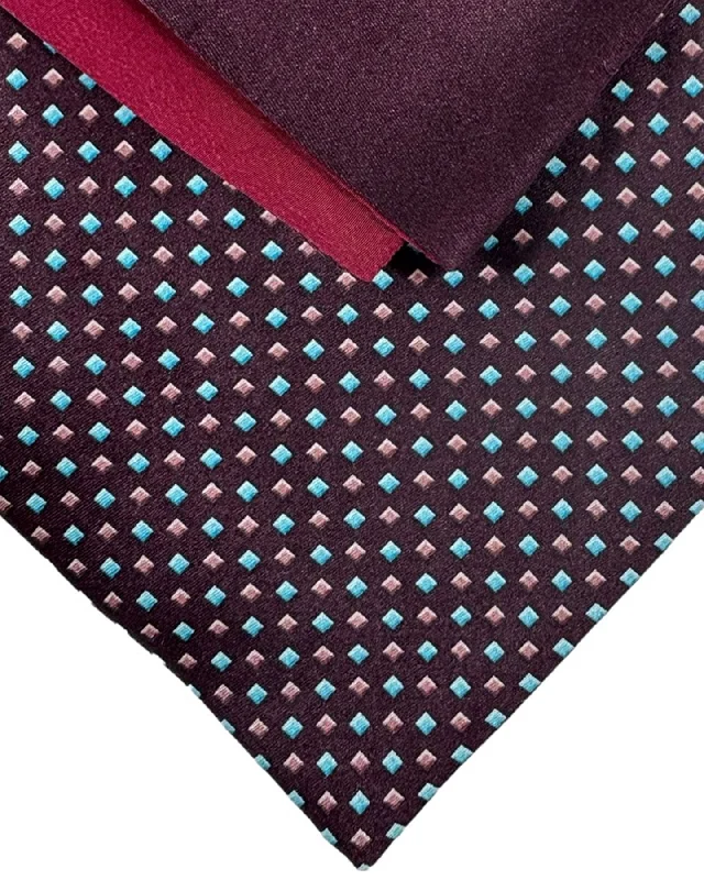 Stylish men's tie for professional gatherings-Zilli Tie & Matching Pocket Square Set Maroon Aqua Mini Squares Design