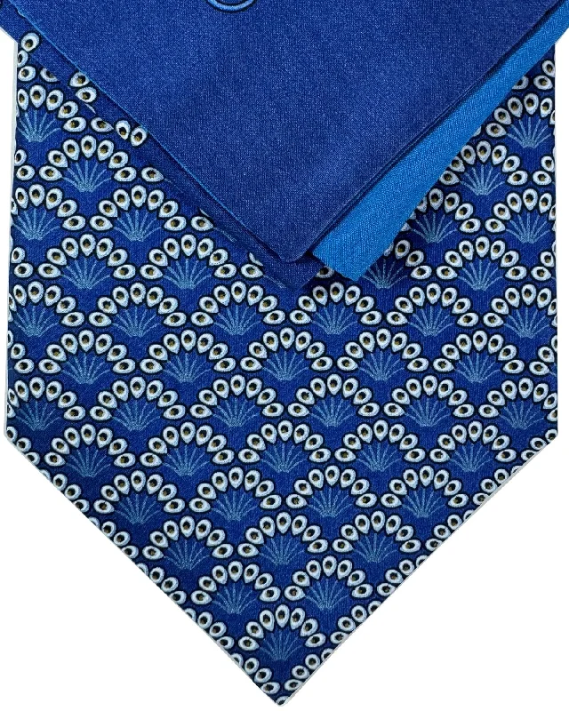 Men's tie with modern color blocking design-Zilli Tie & Matching Pocket Square Set Royal Blue Design