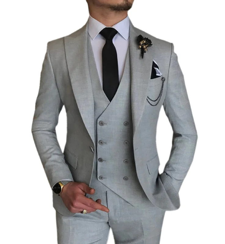 men's luxury grey wedding tuxedo suit -Formal Men's 3 Pieces Flat Peak Lapel Tuxedos For Wedding (Blazer+vest+Pants)