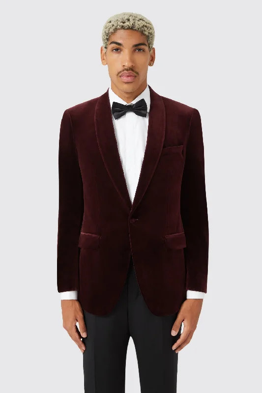 men's tailored tuxedo pants for wedding -Almeida Slim Fit Wine Velvet Blazer - ARCHIVE