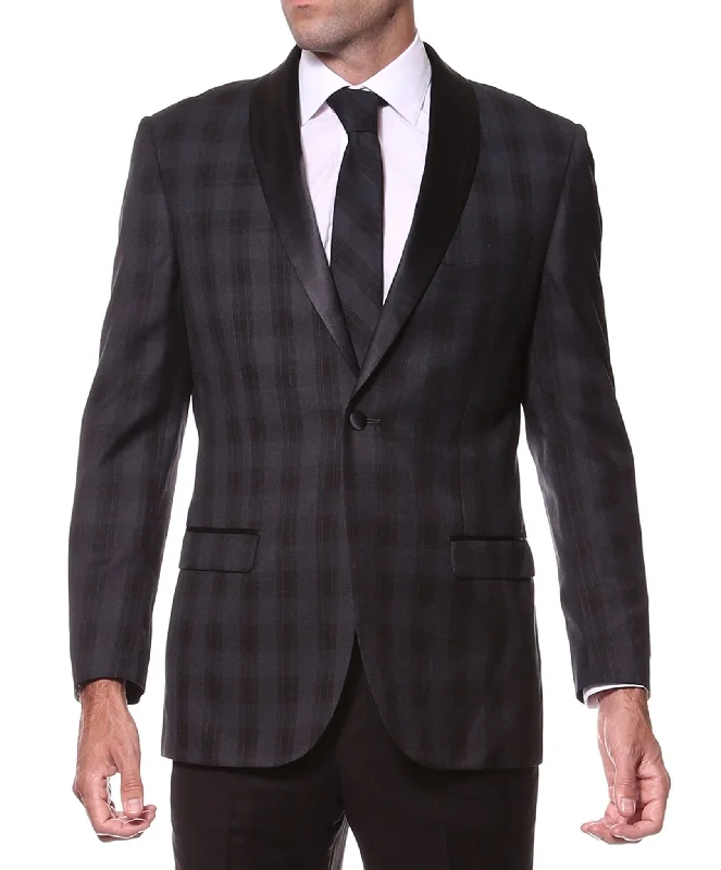 men's tailored tuxedo jacket for business events -The Astor Black Plaid Slim Shawl Tuxedo Blazer