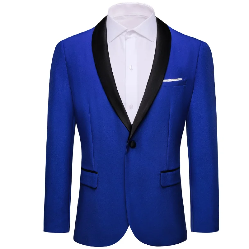 men's slim tuxedo for wedding events -Barry Wang Men's Top Black Shawl Lapel Royal Blue Suit Formal Blazer