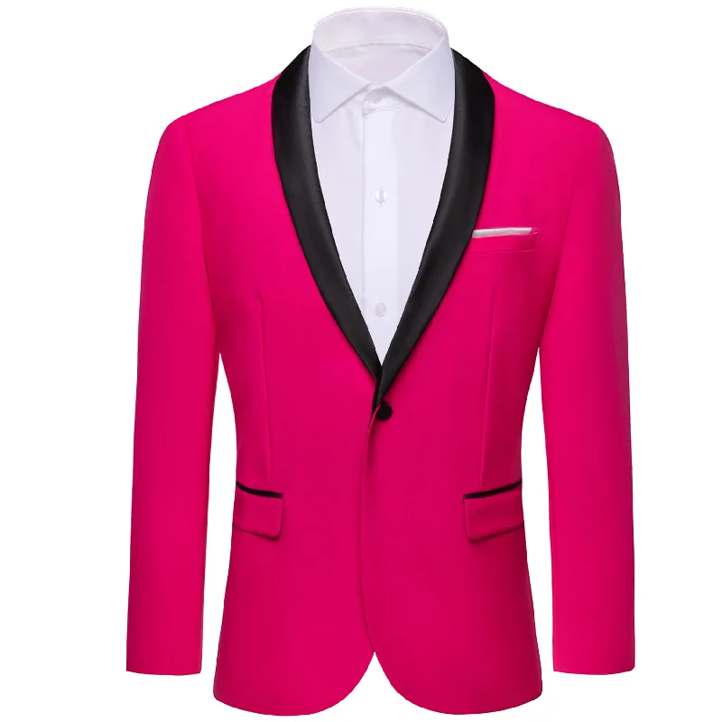 men's grey wool tuxedo with satin lapel -Barry Wang Men's Top Dogwood Rose Pink Shawl Lapel Wedding Suit Blazer