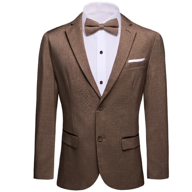 men's wool tuxedo jacket with satin lapels -Barry Wang Notch Lapel Suit Blazer Solid Brown Bowtie Suit Set for Men