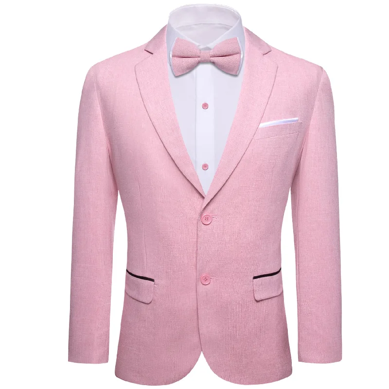 men's business grey tuxedo for formal events -Barry Wang Notch Lapel Suit Blazer Solid Pink Bowtie Suit Set for Men