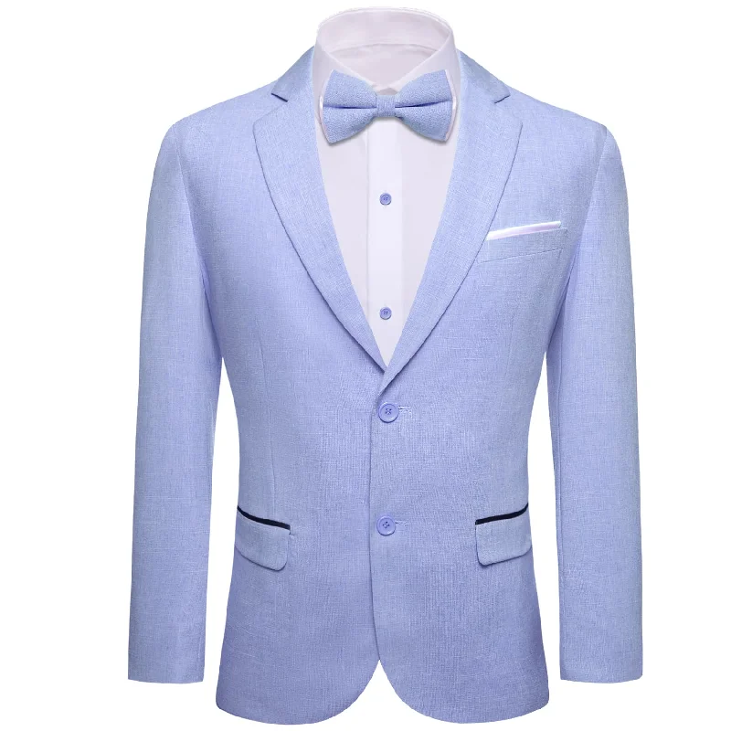 men's navy wedding tuxedo with vest -Barry Wang Wedding Button Up Blazer Solid Light Blue Men's Bowtie Suit