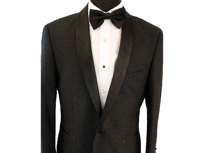 men's formal tuxedo with vest for meetings -Black Solid Diamond Textured Shawl Tuxedo Rental