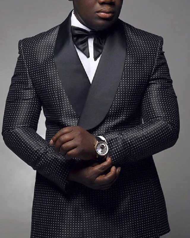 men's grey wool tuxedo jacket for prom -Black Men Sport Jacket Suits with Dot Blazer