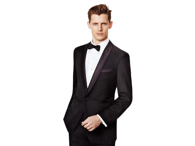 men's tailored tuxedo with satin collar -Black Shawl Mandalay Tuxedo Rental