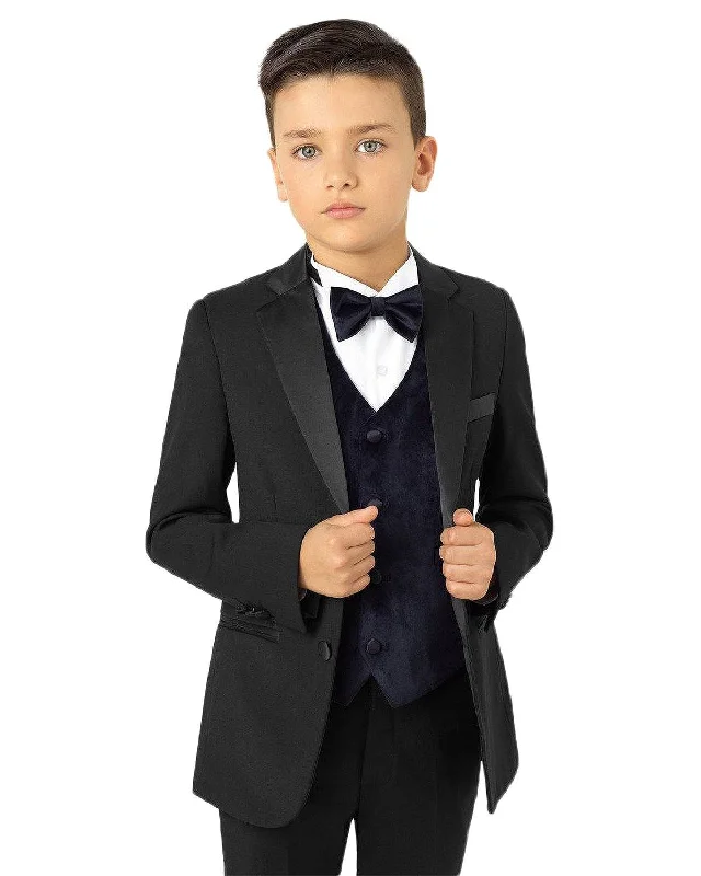 men's custom wool tuxedo set for office events -Boys Black Tuxedo Rental